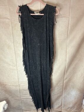 PPLA Black Sleeveless Fringe Maxi Dress